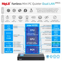 MeLE Fanless N100 Mini PC 2.5 Gigabit Ethernet Dual LAN,Full Function USB Type-C, Micro Desktop Computer QuieterDL 2