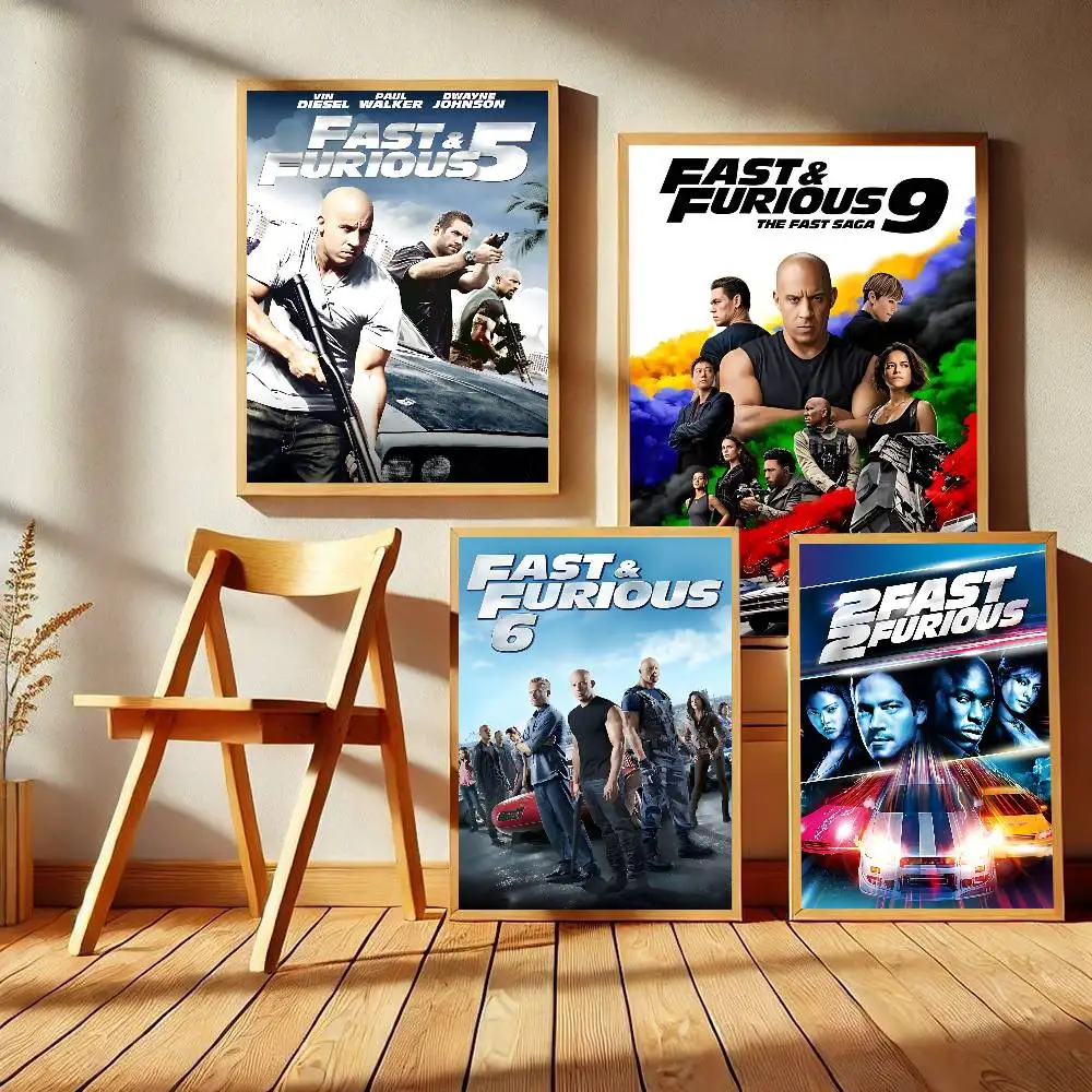 MovieF-Fast And F-Furious Classic Whitepaper Poster Waterproof Paper Sticker Coffee House Bar Aesthetic Art Wall Painting