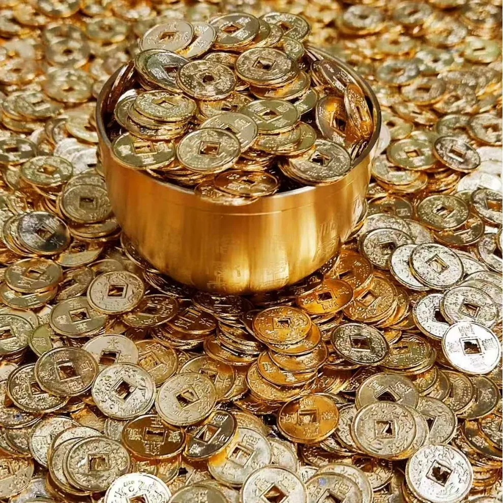 Gold Copper Coins Treasure Desktop Ornaments Brass Core Fake Gold Block Craft Collection Tree Ornaments Pendants Treasure Coins