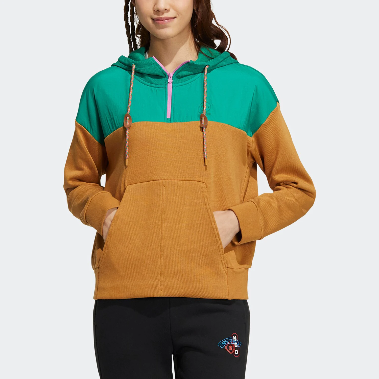 

Adidas Official Genuine Neo Women's Fashion Loose Knit Hooded Sweatshirt HN2344