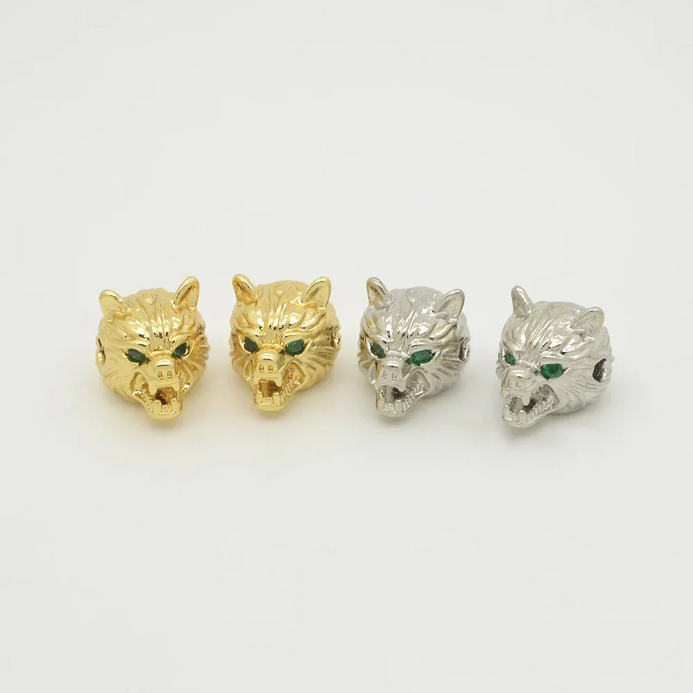 4 Pcs Wolf Beaded for DIY Jewelry Necklace Bracelet Making Supplies Metal Brass Spacer Beads Charm Chains Accessories Wholesale