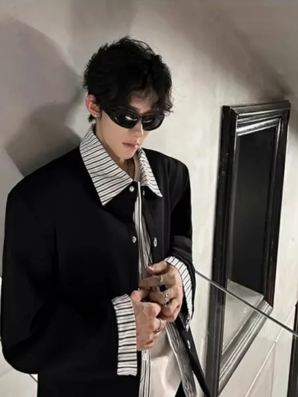 

Американский High Street Ретро Полосатый irt Лоскутный Открытый Кардиган Свитшот Мужской Женский Свободный Джет Модный Топ