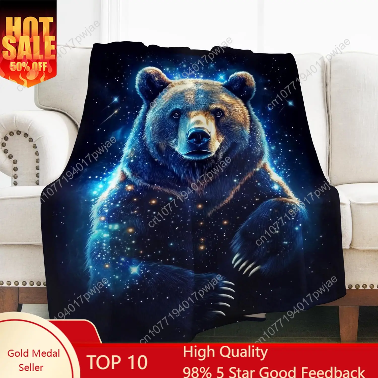 

Levens Bear Blanket Throw Gifts for Adult, Soft Large Animal Lovers Gifts for Men Women Kids, Cozy Flannel Galaxy Bear Throw Bla