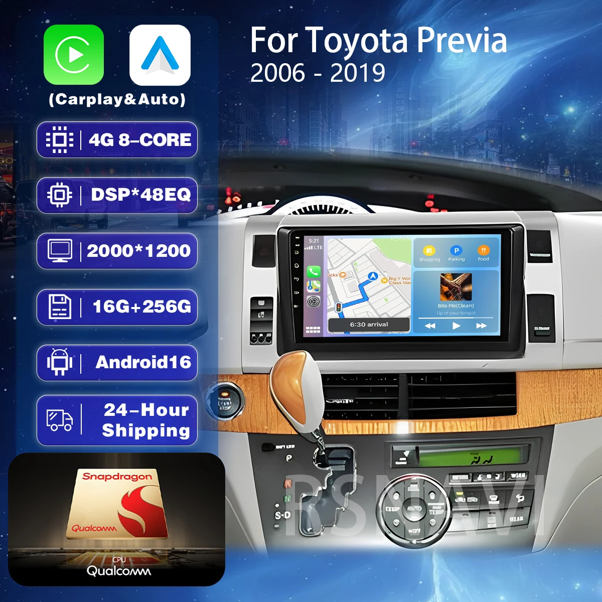 Qualcomm Android 16 Plug-and-Play Carplay Autoradio Multimedia-Player für Toyota Previa 3 III XR50 Estima 2006-2019 2K-Bildschirm