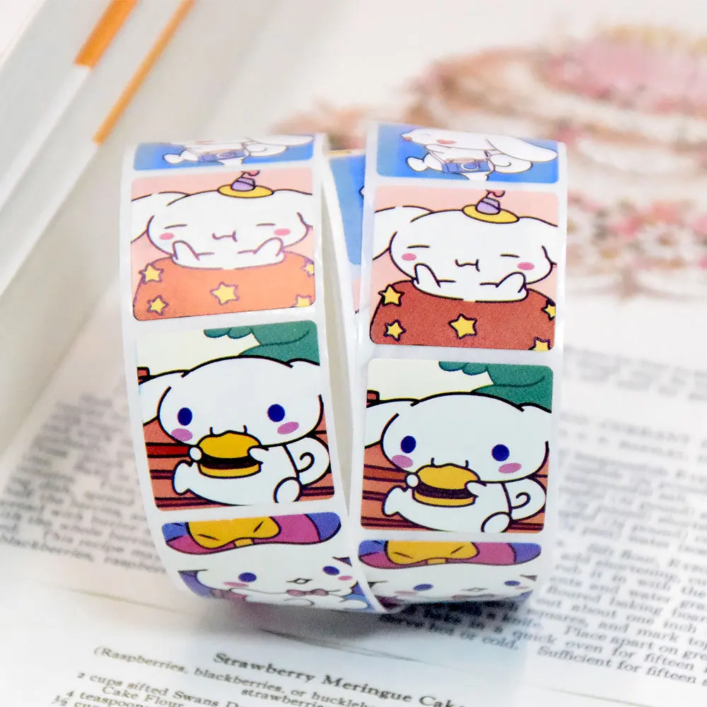 Miniso Cartoon Sanrio Emoji Kulomi Yugui Dog Melody Sealing Sticker Pudding Dog Loppy Roll Sticker