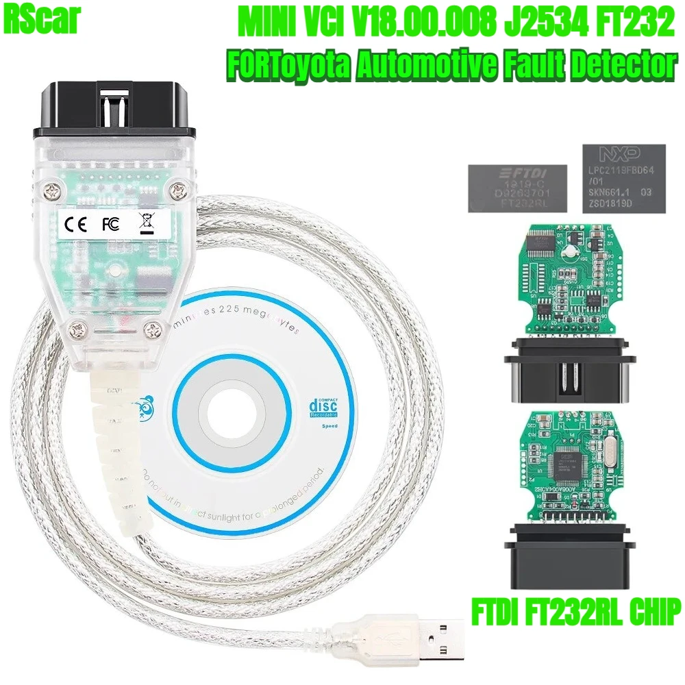 

Лучший Vci V18.00.008 TIS Techstream для Toyota Minivci Ft/Di для J2534, автоматический сканер, инструмент OBD 2, диагностические кабельные разъемы OBD2
