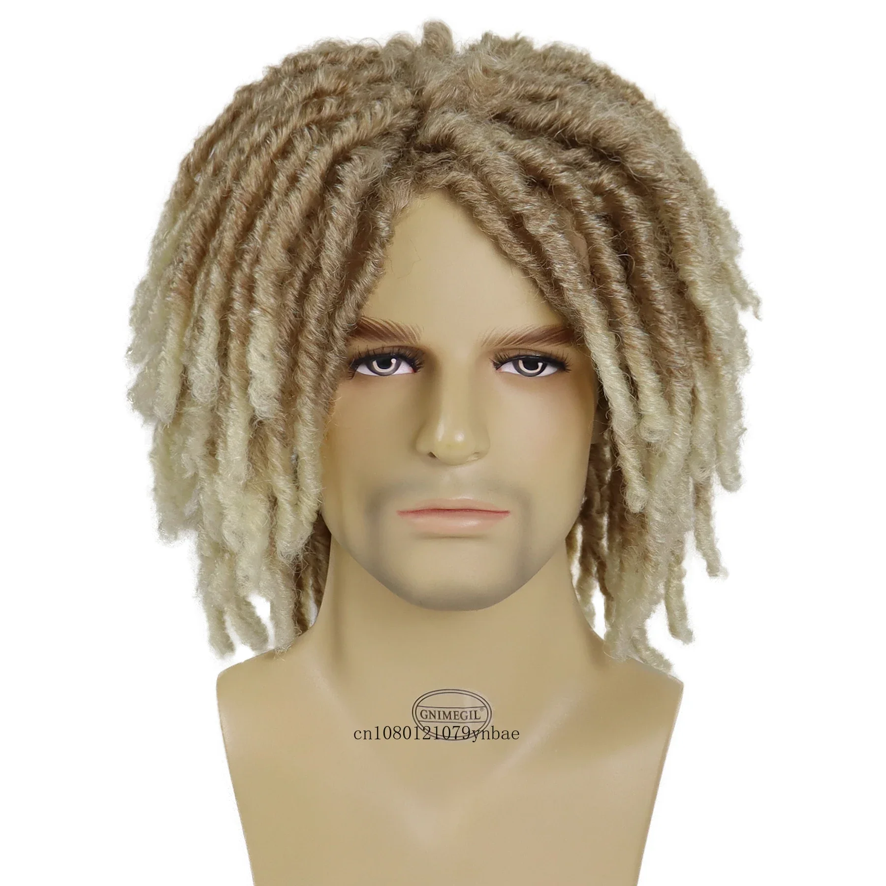 Black Men's Wigs Short Synthetic Hair Ombre Blonde DreadLock Wig with Bangs Braided Hairstyles Halloween Costume Wig Cosplay