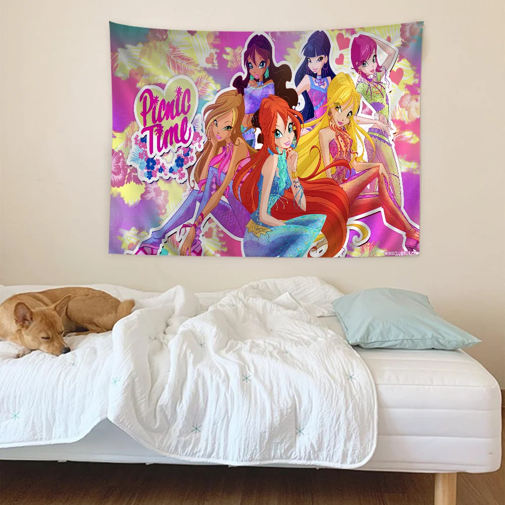 Girl winx壁掛けタペストリー、クラブチャート、ヒッピー、ボヘミアン、div占い、家の装飾