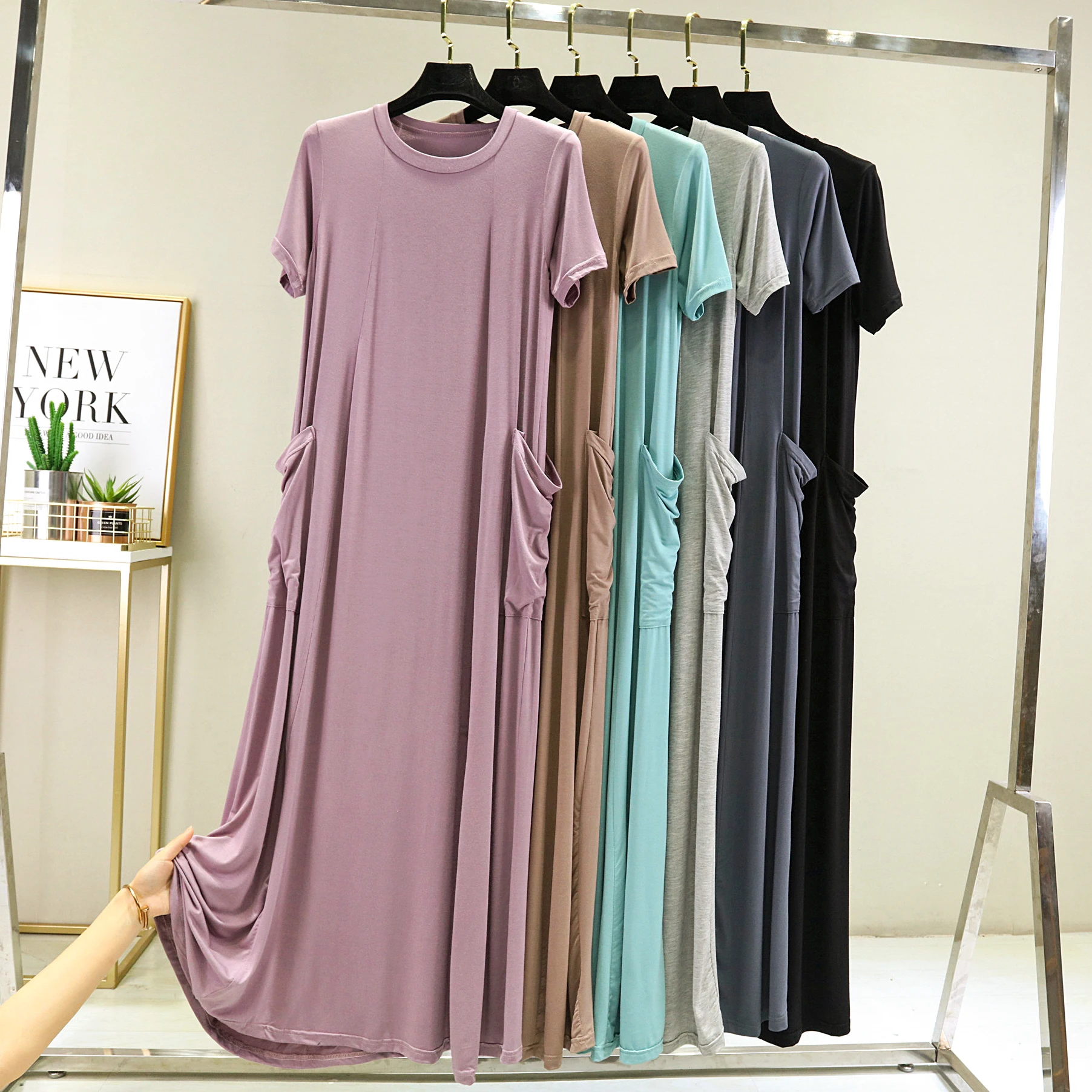 Koreanische Sle Sommer Modal Lange Dr Frauen Slim Fit Taille Cinched Casual Personali Lange Knöchel Länge Svel Dr