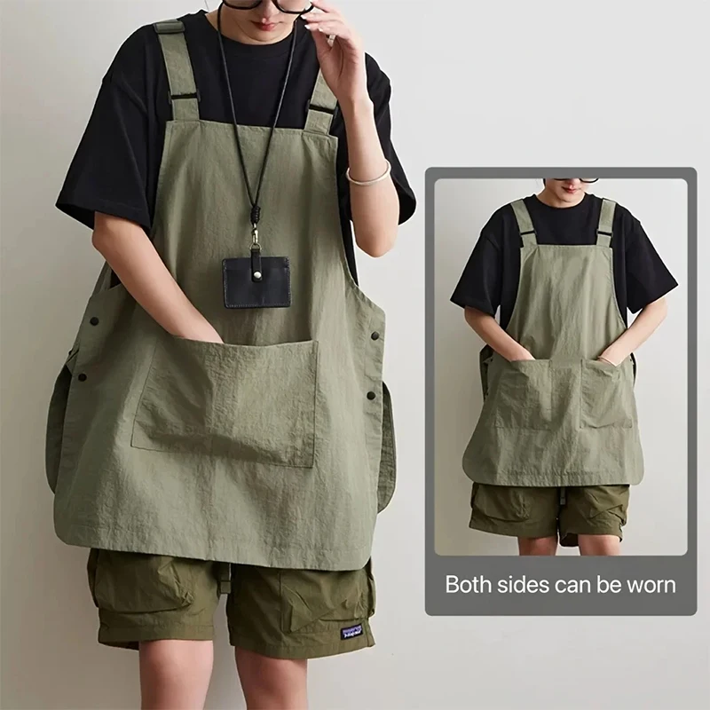 Japanese Korean Style Reversible Vest Apron Water-Repellent Adjustable Bib Apron for Bubble Tea Shop Café Unisex Workwear