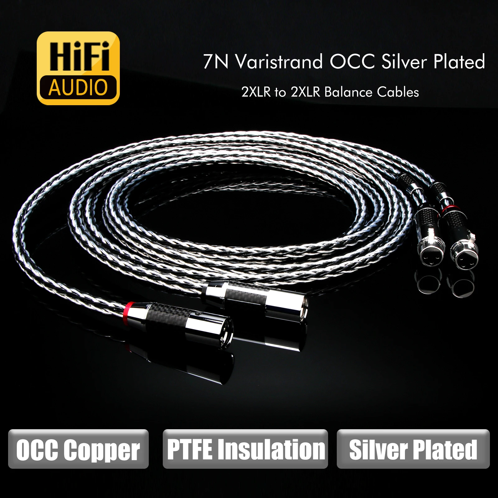 Paar 8CS XLR-Kabel 16-adrig 7N OCC versilbertes XLR-Kabel Stecker auf Buchse verriegelter XLR-Stecker Splitter Audio-Symmetriekabel – Detail 6