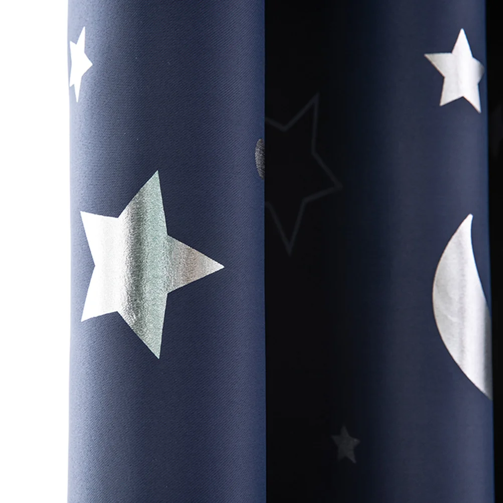 

Heat Insulation Blackout Curtain 100x130cm Navy Simple Fashion Silver Stars Moon Soft Silky Smooth Polyester Window Curtain