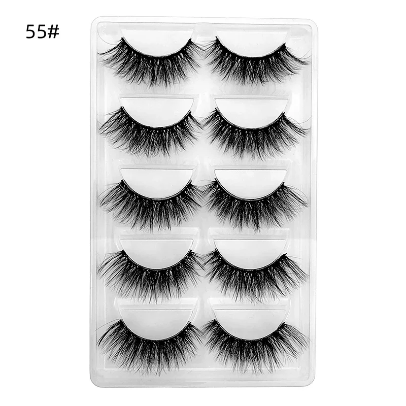 NEW 5 Pairs Long Natural Mink False Eyelashes Cross Dense Handmade Cotton Stalk Eye Lashes Date Make-up Mink Fake Eyelashes
