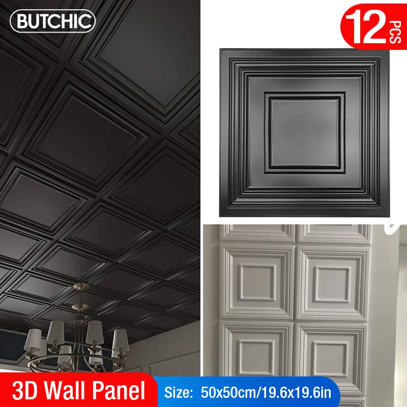 Panel de pared 3D estéreo para renovación de casa, pegatina de pared 3D no autoadhesiva, papel tapiz de azulejo artístico para techo de habitación y baño, 50cm, 12 Uds.