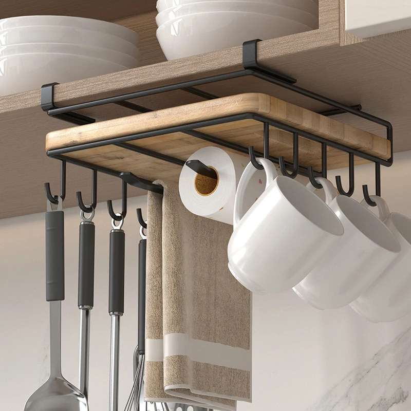 Kitchen Hanging Organizer Rack with Hooks Under Cupboard Multipurpose Wall-mounted Kitchen Organizers Storage Rack