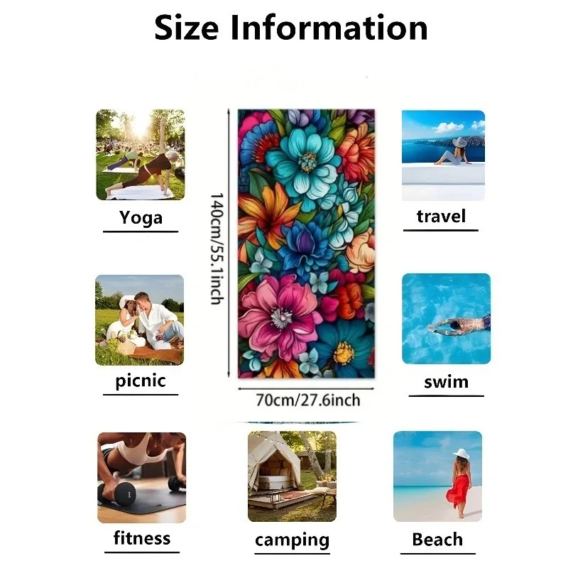 Multicolored floral single-sided printed element microfiber beach towel Bath towels are super absorbent and easy to carry househ
