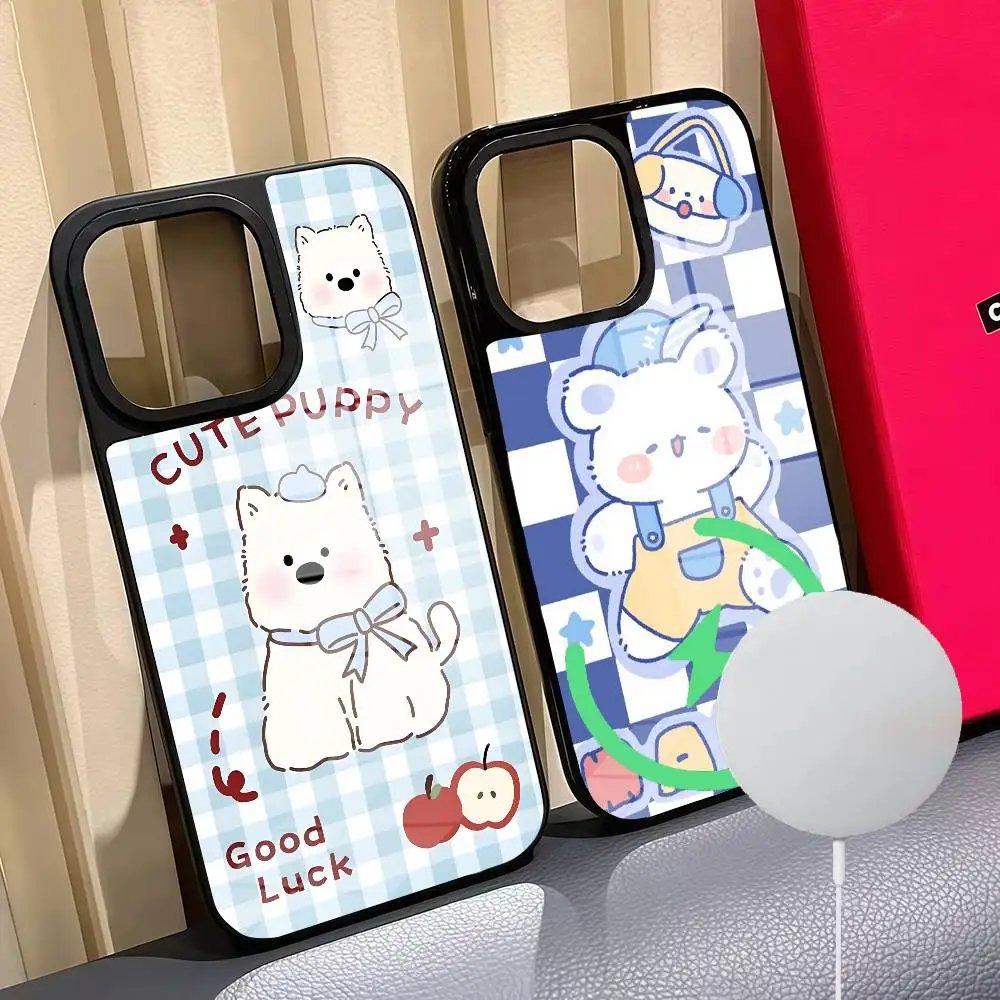 

Cute Puppy Dog Phone Case For Iphone 16 15 14 12 11 13 Pro Max Mini Puls Magnetic Glass Cover