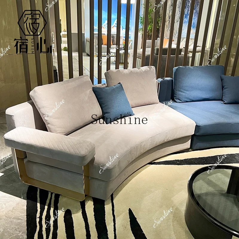 Modern Italian minimalist light luxury sofa straight row large apartment villa living room matte cloth simple TF