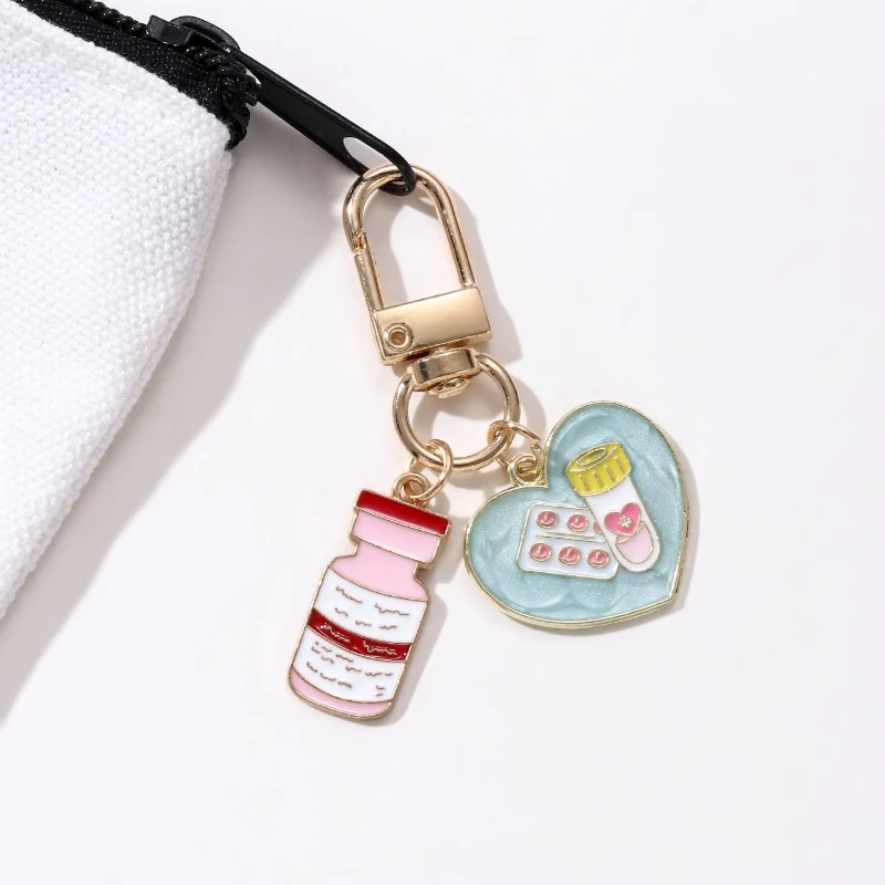 Medical Care Series Love Nurse Hat Needle Tube Pill Syringe Enamel Keychain Simple Fashion Classic Style Car Bag Pendant Gift