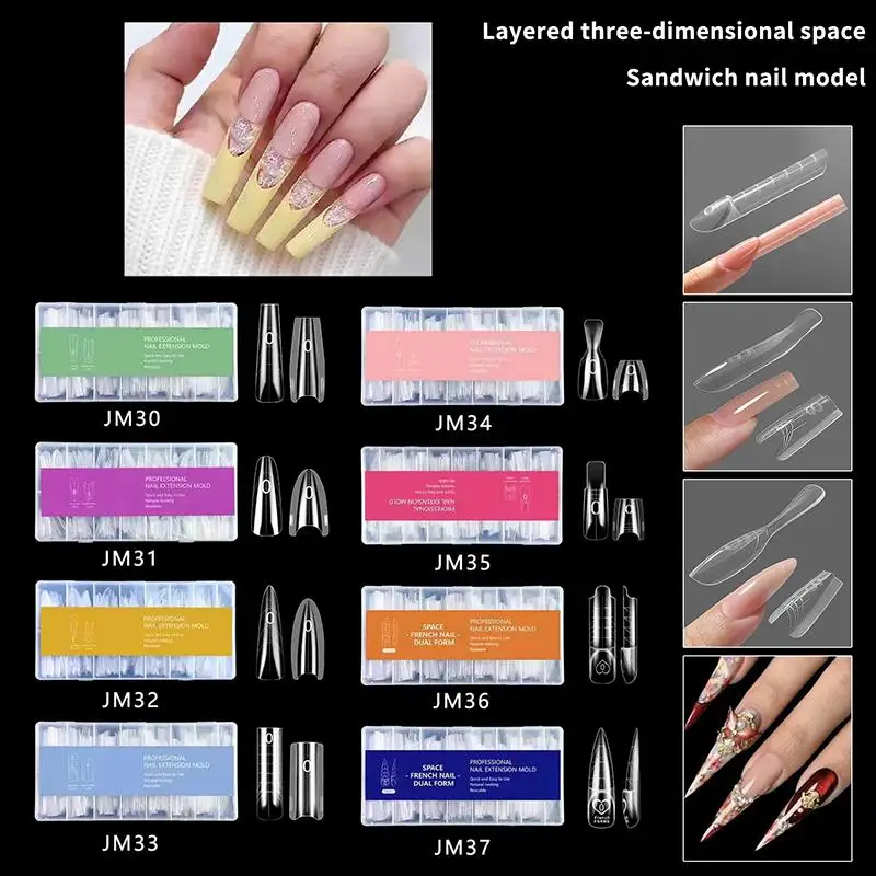 240Pcs 15Sizes Dual Nail Forms Coffin Oval Almond Nail Extension Mold Top Bottom Mold Manicure Tool