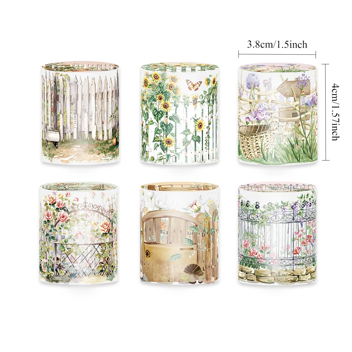 6 Rolls Garden Fence Series Decorative PET Tape - 40mm X 200cm Adhesive Tape for DIY Crafts Scrapbooking Journal Album Stickers