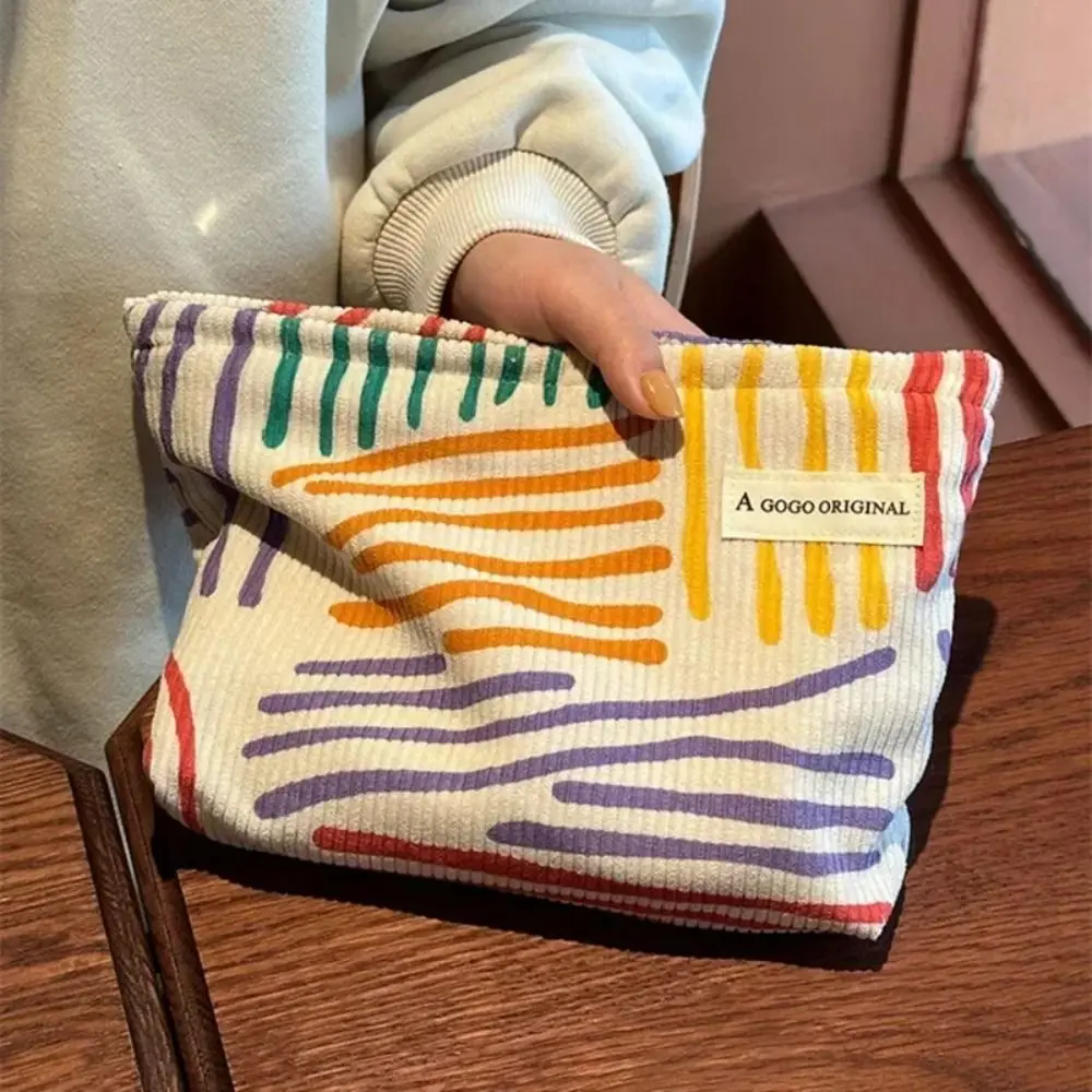 New Women Travel Cosmetic Bag Corduroy Fashion Striped Makeup Pouch Clutch Bag Make Up Organizer Beauty Storage Cases