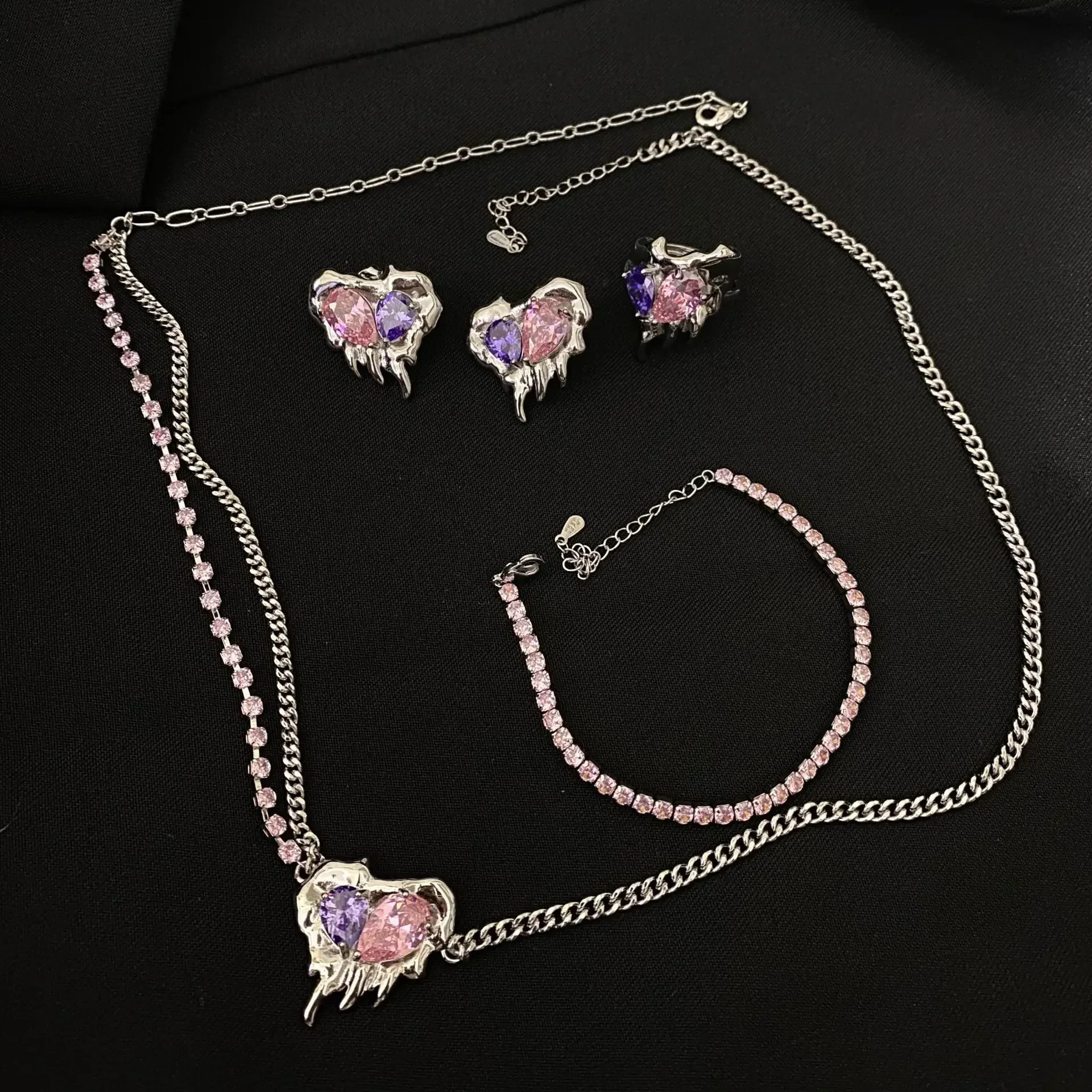 MDL مويسانيتي style.and the United States Tide Set ملمس معدني سائل مشع الحب الزركونيوم المطلي بالذهب عيار 18 قيراط