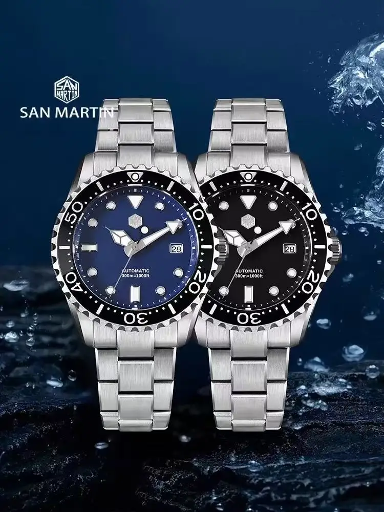 San Martin New 40mm Diver Watch YN55 Enamel Dial Classic Luxury Men Automatic Mechanical Watches Sapphire Waterproof 300m SN0009