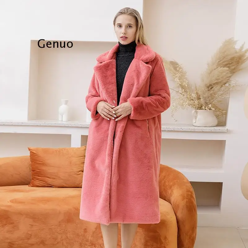 Manteau en fausse fourrure pour femme, Long et épais, à col rabattu, chaud, nouvelle collection hiver 2022