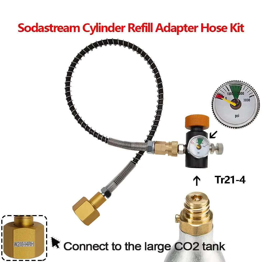 Kit adaptador de manguera Soda Club para Sodastream para recargar el cilindro de soda con rosca W21.8-14, CO2 dióxido de carbono grande