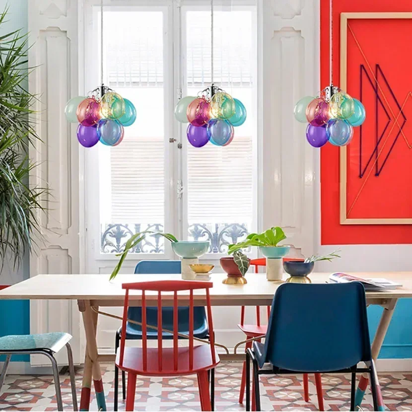 Nordic Color Glass Chandelier for Bedroom Living Room Center Table Restaurant Pendant Lights Home