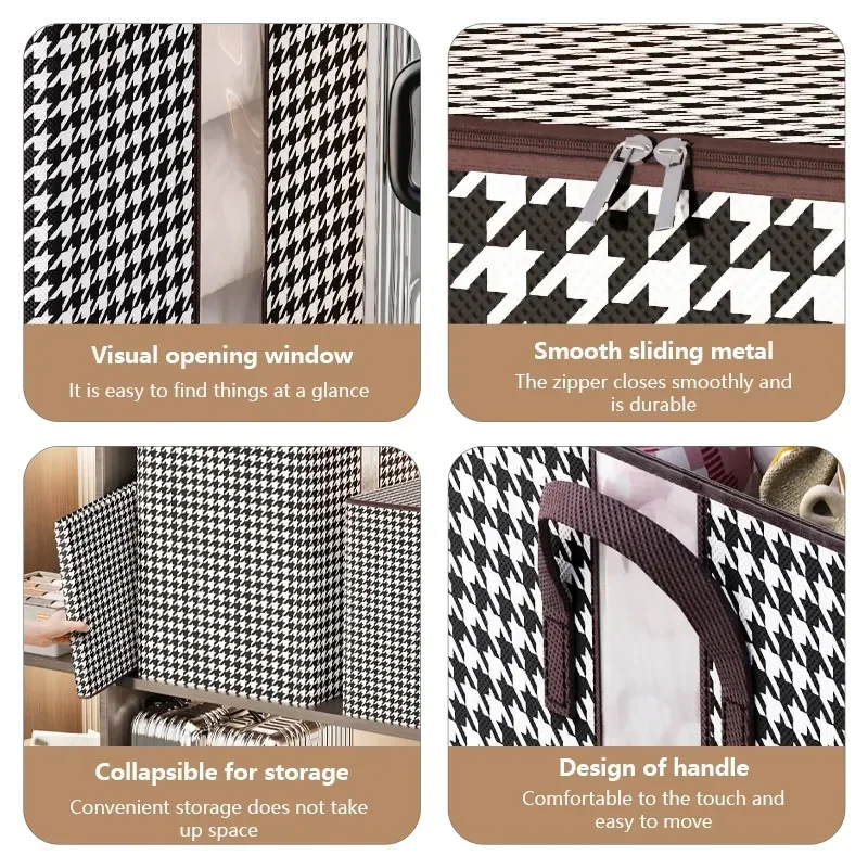 Houndstooth Non-woven Quilt Storage Bag Household Large capacity Clothes Packing Wardrobe Cabinet Travel Organizer