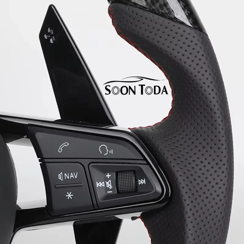 Custom Piano Black Carbon Fiber Steering Wheel With Shift Paddle Fit R8 B6 B8 B9 A3 A4 A5 A6 C7 SQ5 Q3 Q5 Q7 RS3 8V RS4 RS6 RS7 - view 4
