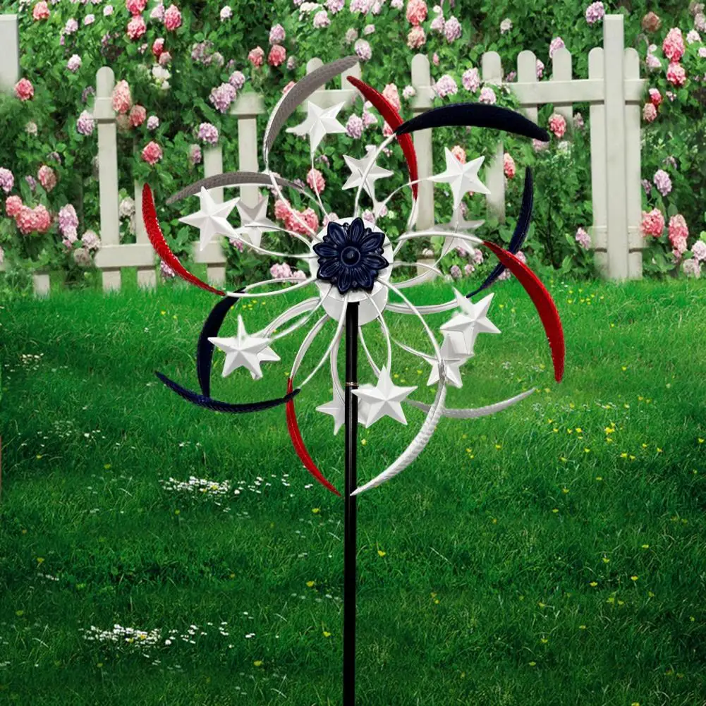 

Wind Spinner Ornament Patriotic Metal Wind Spinner Independence Day Star Yard Decoration for Outdoor Garden Lawn Ground Stake