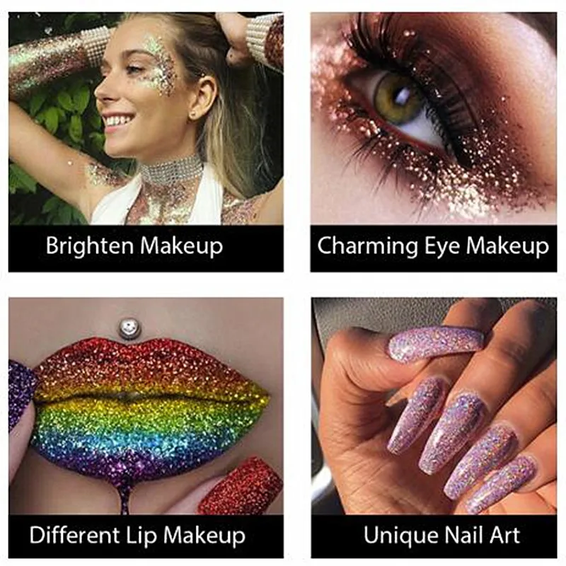 Brilhante Ray holográfico lantejoulas Glitter Shimmer Pigmento Sombra de olho Tatuagem Lip Nail Body Glitter Festival Party Eye Maquiagem Pó