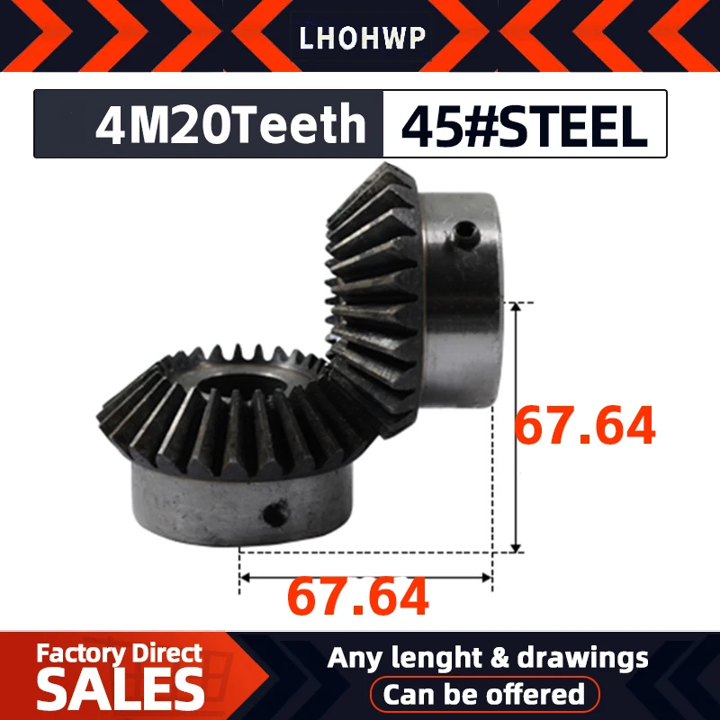 

2pcs Bevel Gear 4M20Teeth Inner Hole 20/22/24/25/28/30/32/35/40 mm Gear 90 Degrees Meshing Angle Steel Gears Screw Hole M5