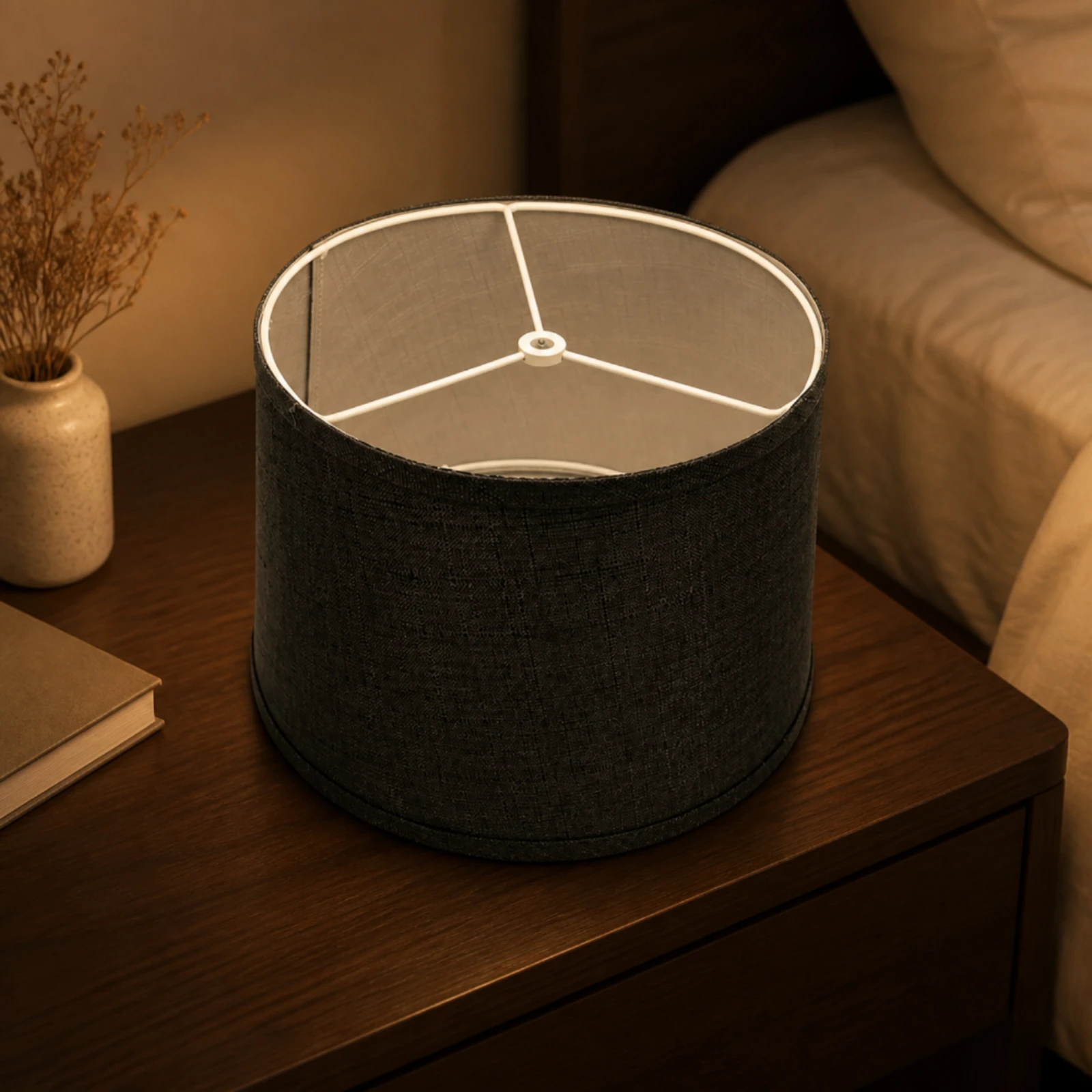 Cylindrical Textile Lampshade Light Diffusing Lampshade with Metal Support Frame Drum Lamp Shade Decorative for Bedroom