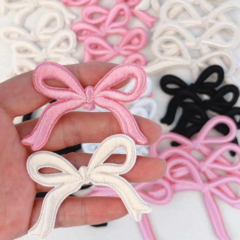 

10PCS Pink Bow Embroidery Patches Iron On Patches For Clothing Cartoon Cute Pink Patches On Clothes Kids Stickers DIY Applique