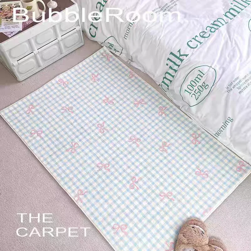 VIKAMA Carpet Ins Bedroom Plaid Color Girl Heart Cream Wind Bed Blanket Living Room Sofa Machine Washable Carpet Home Decor