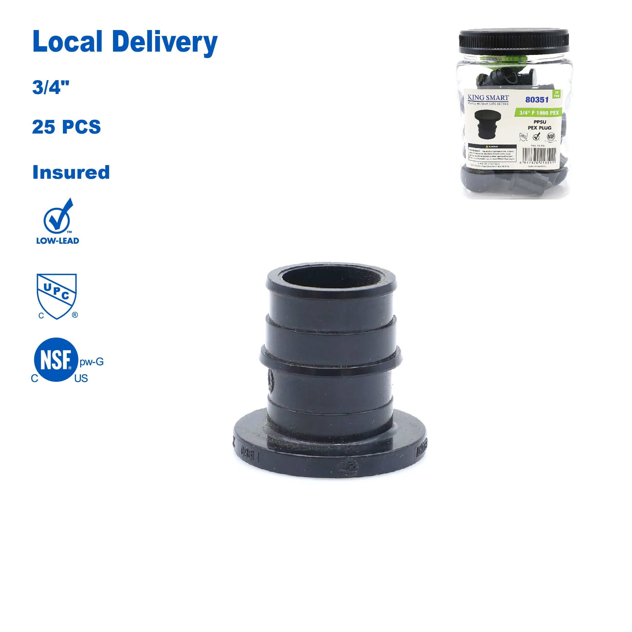 

KING SMART PEX A Plug 3/4“; 25Pcs/Case; PPSU; 80351