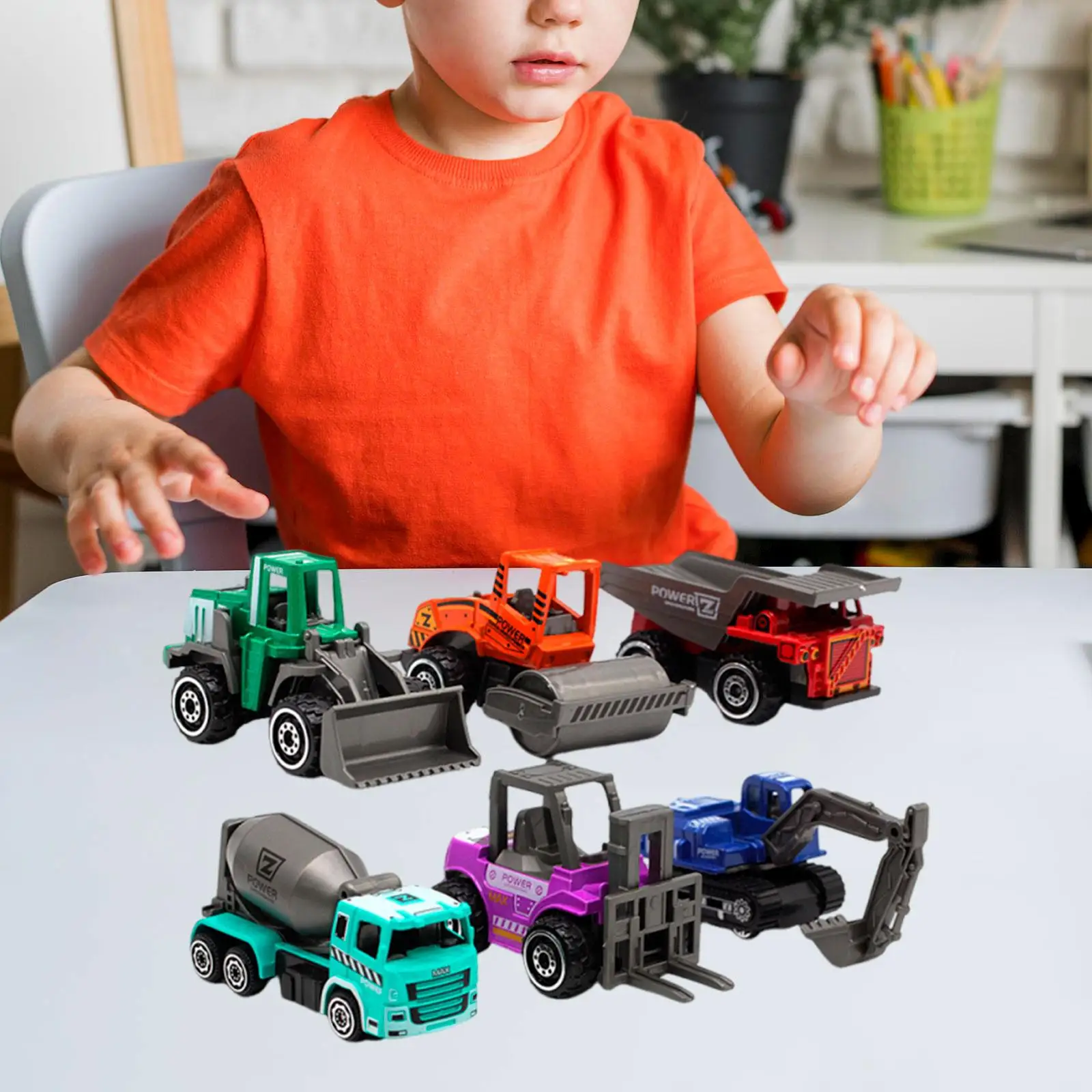 

6Pcs Alloy Construction Vehicle Set Vehicle Loader Tractor Excavator Toy Excavator Mixer Truck Model Toy for Present Boys Kids