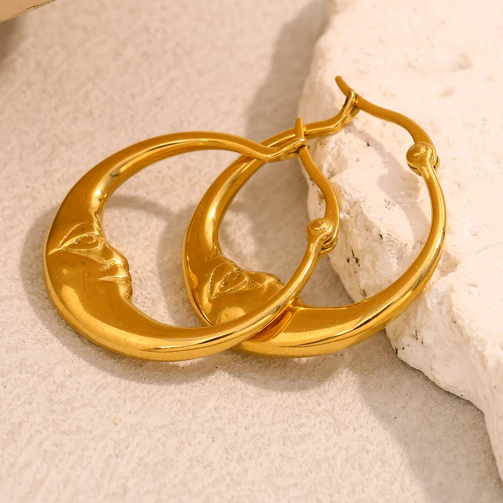 

E.B.belle новые абстрактные серьги-кольца с луной золотого/серебряного цвета из нержавеющей стали, круглые гипоаллергенные женские шикарные ювелирные изделия