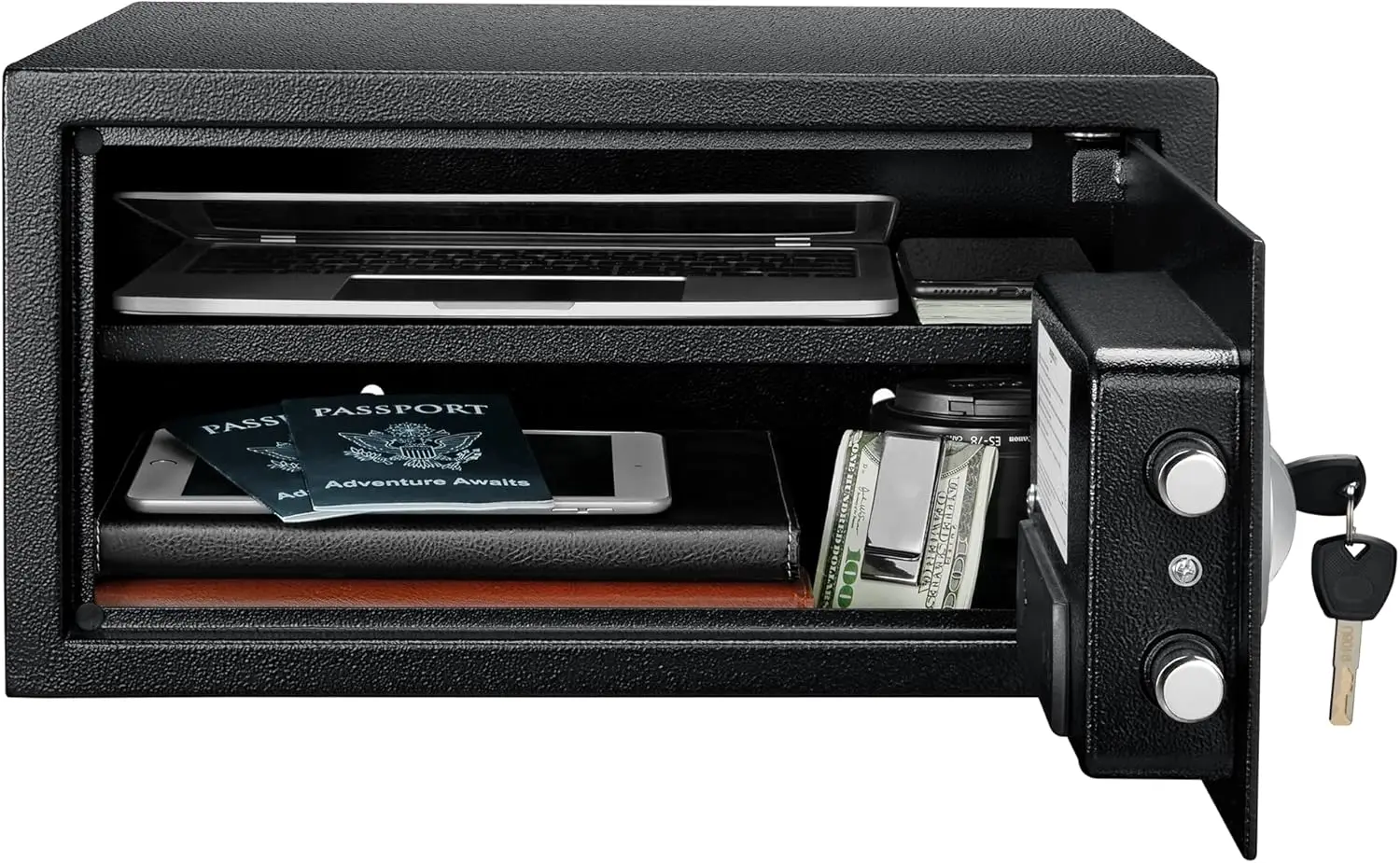 Cofre e caixa de segurança de aço com teclado eletrônico programável, para objetos de valor, dinheiro, joias, documentos, preto, 1 fo cúbico