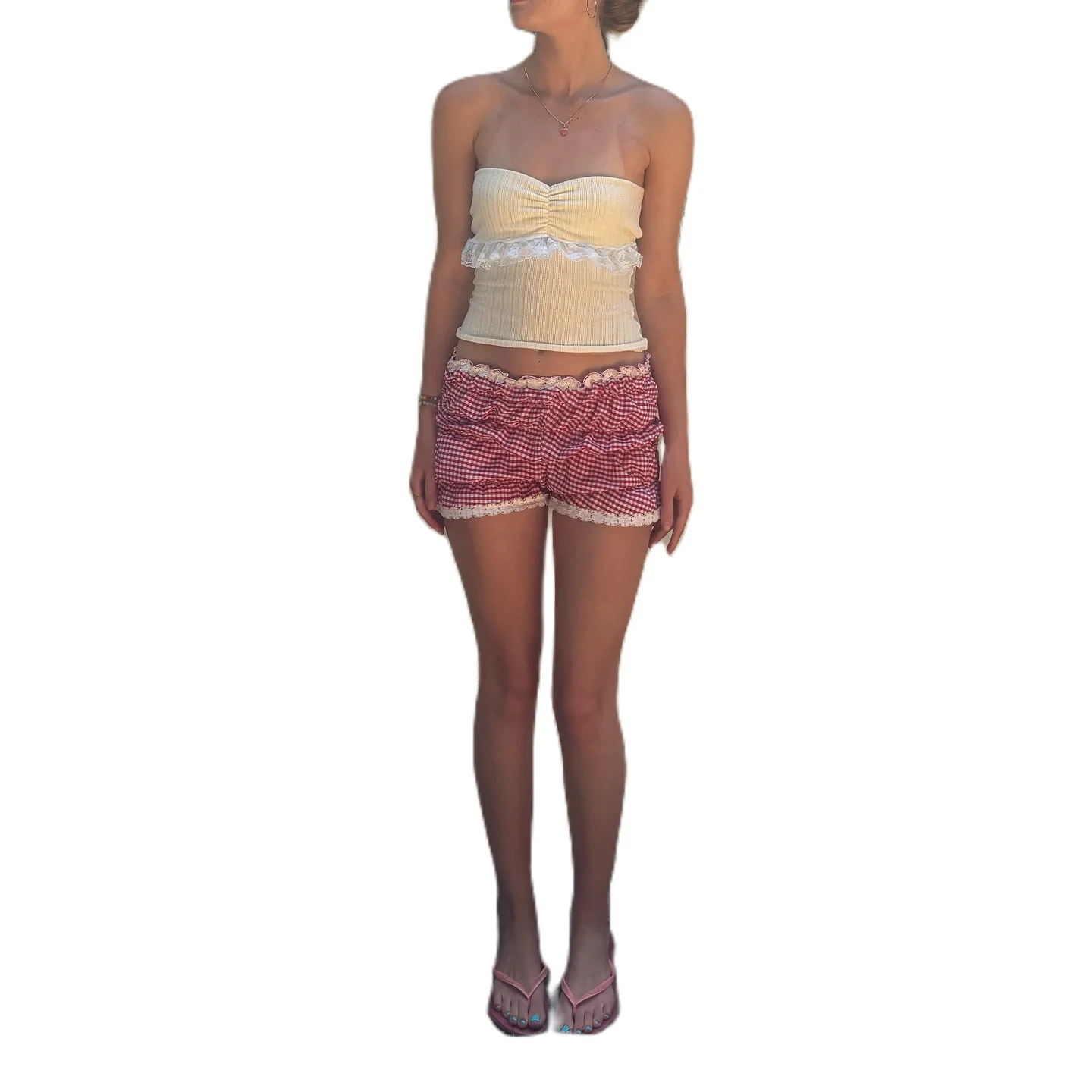 Damen-Shorts, lässige karierte Shorts, modische Spitze, sexy Damen-Shorts mit niedriger Taille