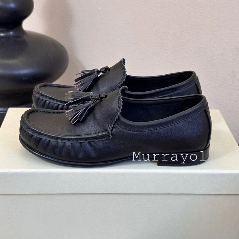 Oxfords Round Toe Flats Women Suede Tassel Decor Spring Autumn British Style Office Commuting Shoes Lazy Loafer Zapatos De Mujer