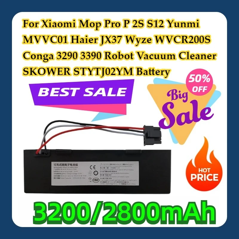 

For Xiaomi Mop Pro P 2S S12 Yunmi MVVC01 Haier JX37 Wyze WVCR200S Conga 3290 3390 Robot Vacuum Cleaner SKOWER STYTJ02YM Battery