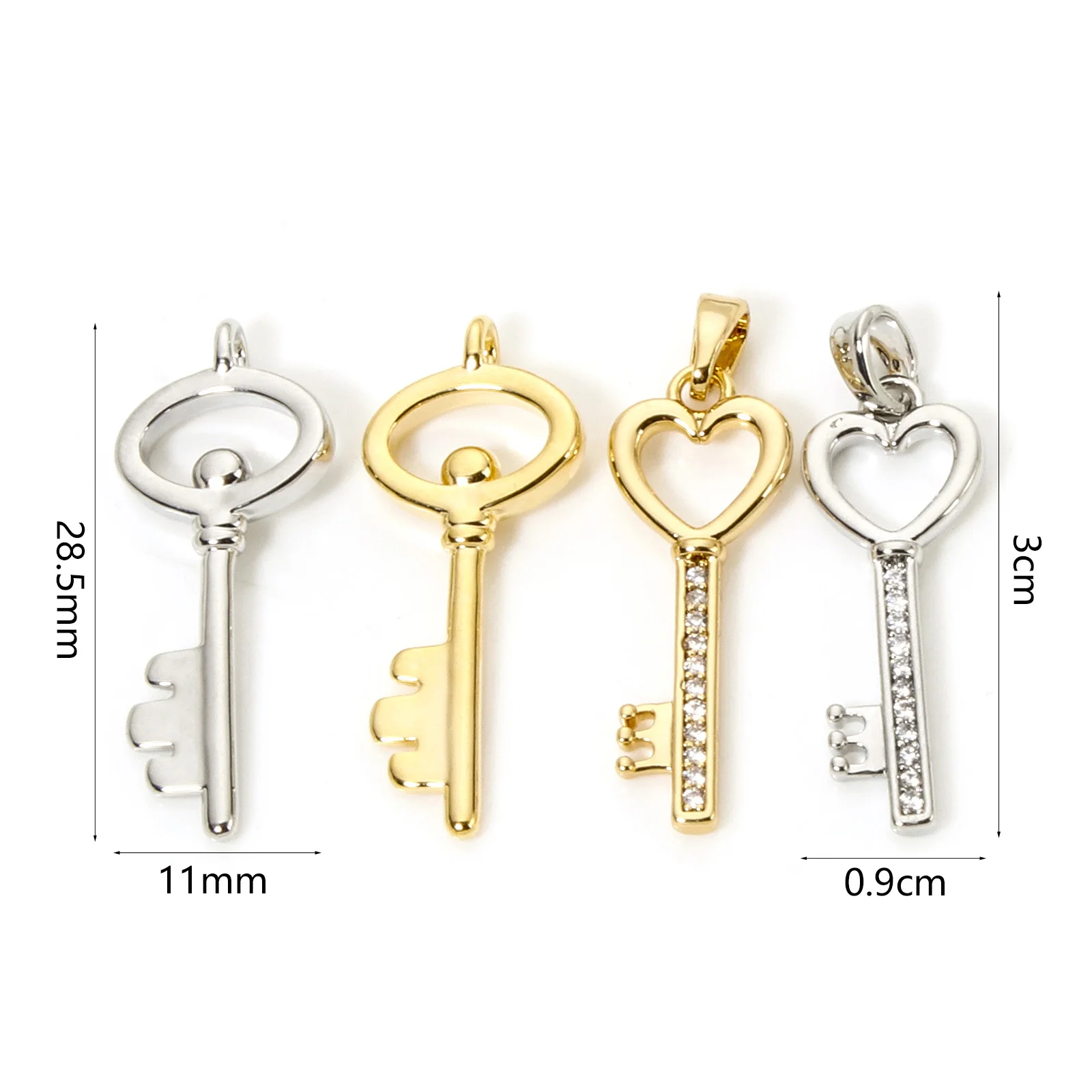 2pcs New Brass Charms Multicolor Heart Key Hollow Rhinestone Pendants DIY Necklace Earrings For Women Men Party Jewelry Findings