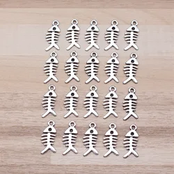 IFOCUS 20pcs/Lot Fish Bone Charms For DIY Jewelry Making Zinc Alloy 17x7mm/0.67x0.28inch