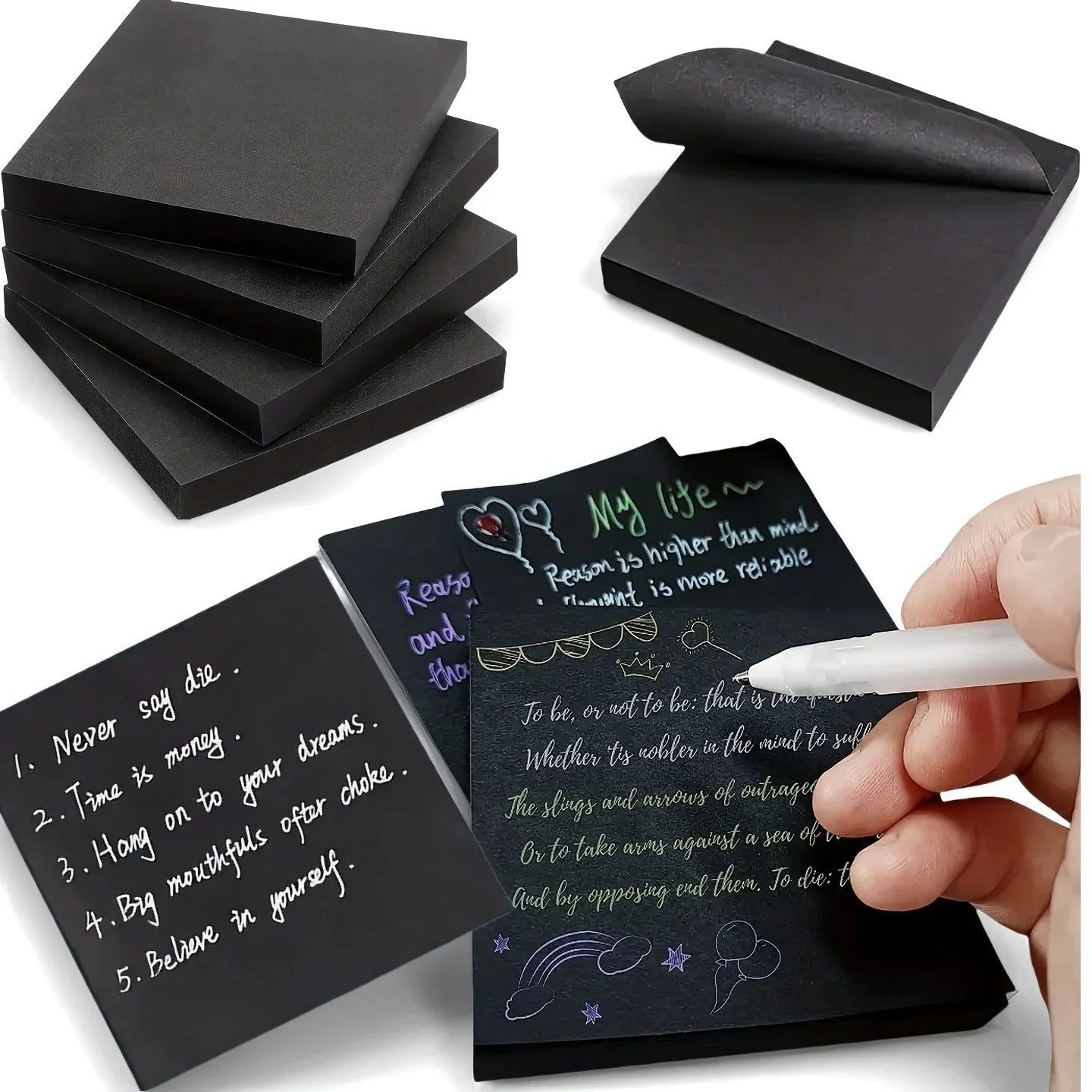 50 Sheets Black Multifunctional Sticky Notes, Self-Adhesive Memo Pads, Tear-Off Notepads, Suitable for Home, School, And Office