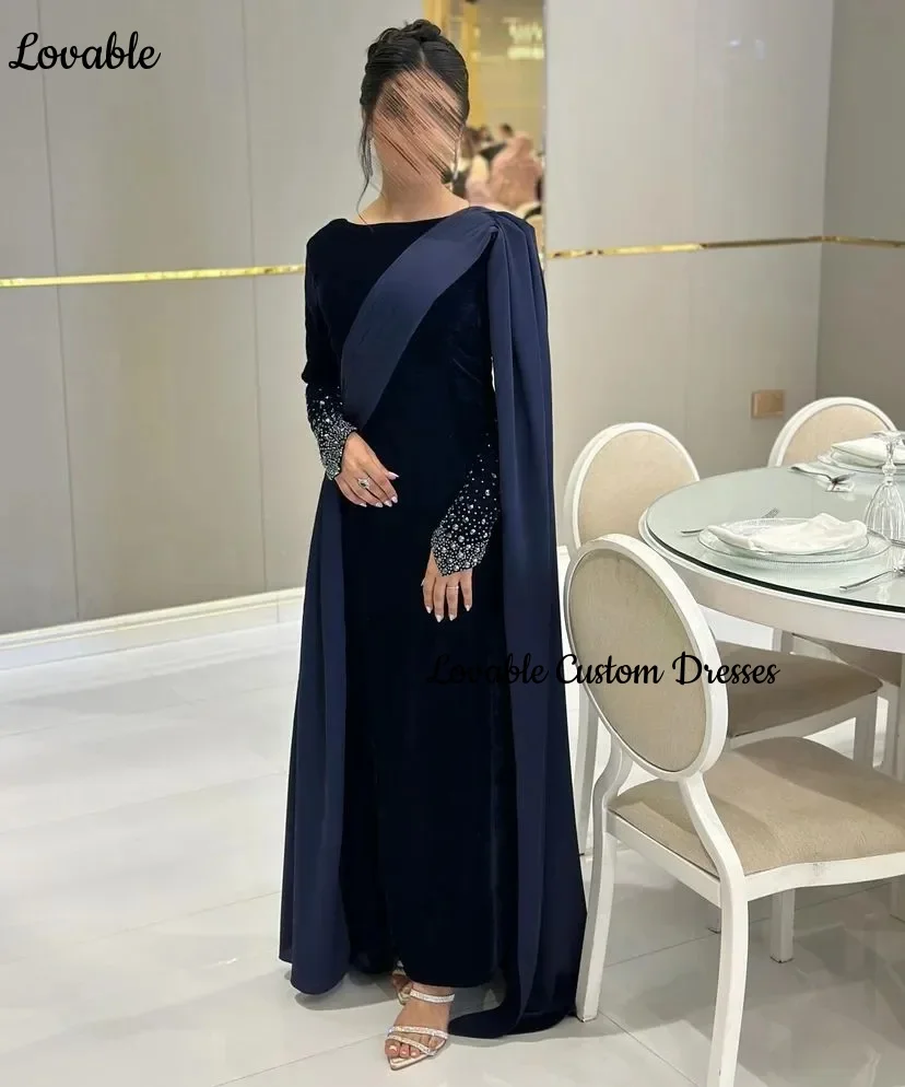 Customized فساتين سهرة A-Line Scoop Neckline Floor-Length Luxury Evening Dresses Beadings Zipper Up Long Sleeves Dresses For Pro